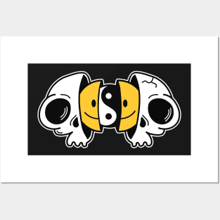 Yin Yang Skull Smiley Face Buddhist Halloween Cute Posters and Art